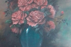 241. Vörös rózsák kék vázában (40x50 cm feszített vászon,akril) 2022.